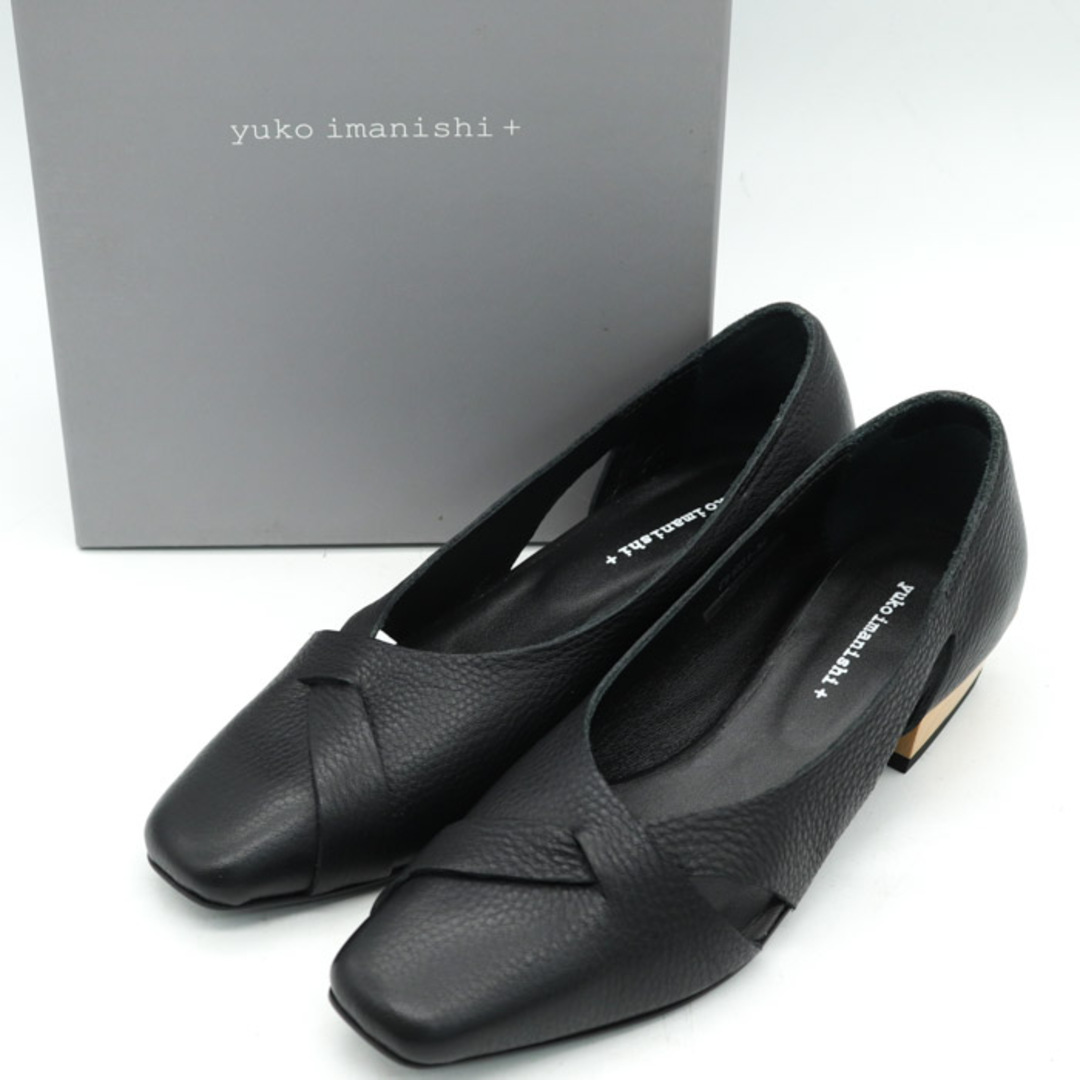 ユウコイマニシ スクエアトゥパンプス 美品 本革レザー ウッドヒール シューズ 靴 ブランド レディース 36サイズ ブラック yuko imanishi+