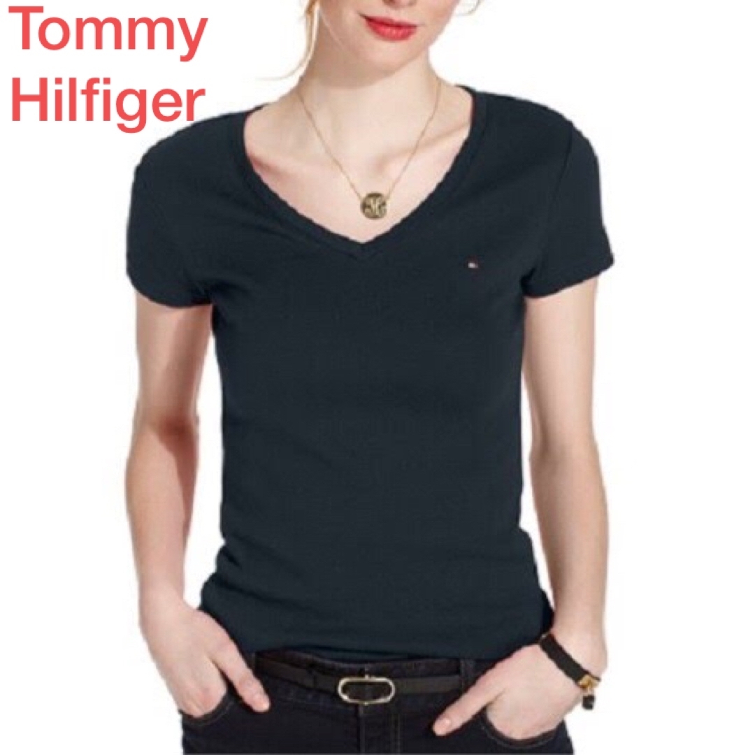 TOMMY HILFIGER(トミーヒルフィガー)のTommy Hilfiger トミーヒルフィガー  Tシャツ　Vネック　コットン レディースのトップス(Tシャツ(半袖/袖なし))の商品写真