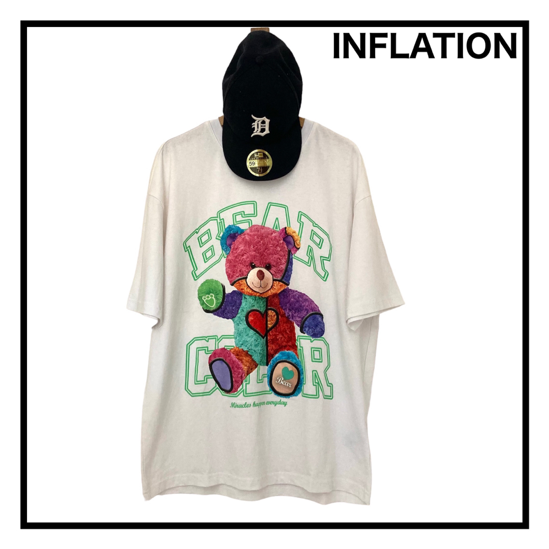 【INFLATION】　Tシャツ　半袖　ベアープリント　ホワイト　メンズ　L
