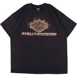 ハーレーダビッドソン(Harley Davidson)の古着 ヘインズ Hanes Harley-Davidson ピンナップガール 両面プリント ハーレーダビッドソン モーターサイクル バイクTシャツ メンズXL /eaa354872(Tシャツ/カットソー(半袖/袖なし))