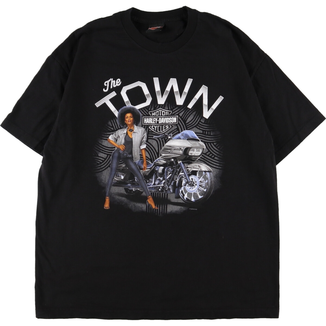 Harley Davidson(ハーレーダビッドソン)の古着 ハーレーダビッドソン Harley-Davidson ピンナップガール 両面プリント モーターサイクル バイクTシャツ メンズXL /eaa352450 メンズのトップス(Tシャツ/カットソー(半袖/袖なし))の商品写真