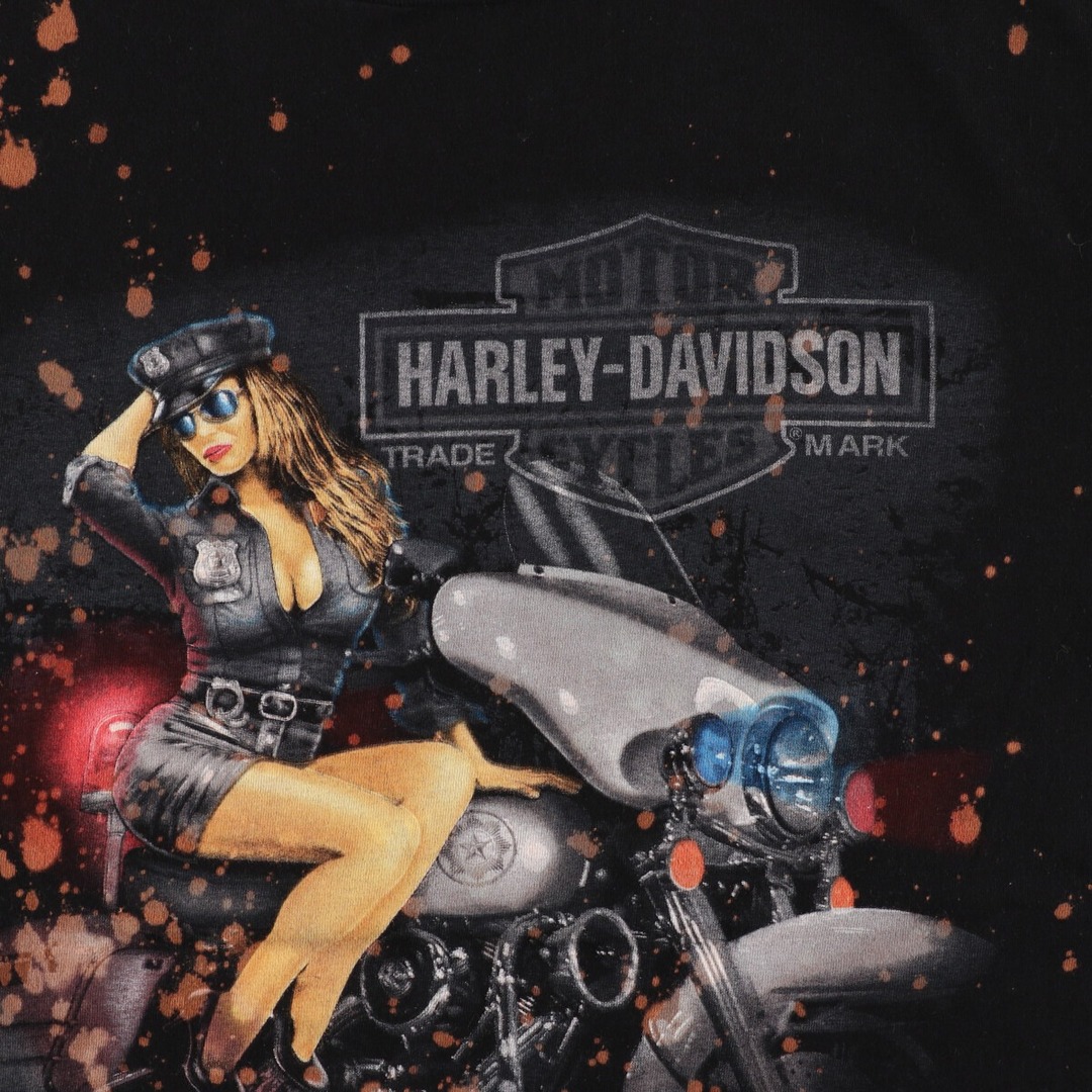 Harley Davidson(ハーレーダビッドソン)の古着 ハーレーダビッドソン Harley-Davidson ピンナップガール 両面プリント モーターサイクル バイクTシャツ メンズL /eaa352494 メンズのトップス(Tシャツ/カットソー(半袖/袖なし))の商品写真