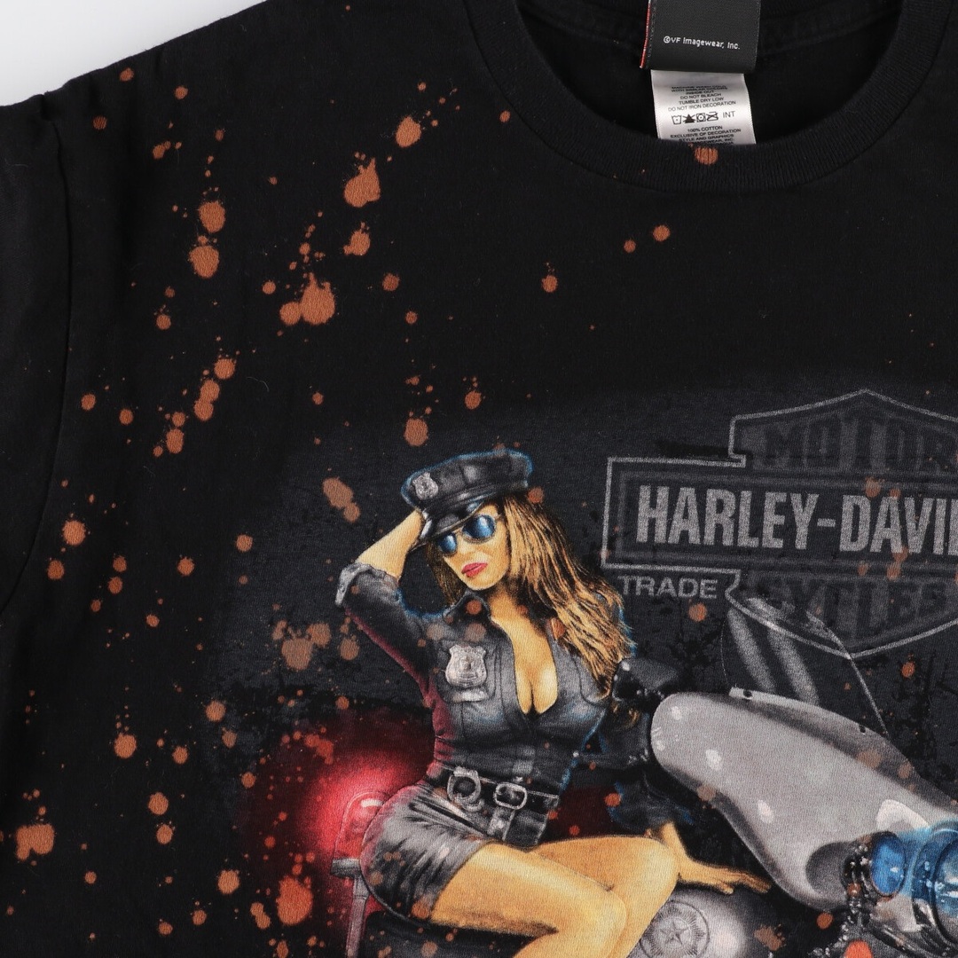 Harley Davidson(ハーレーダビッドソン)の古着 ハーレーダビッドソン Harley-Davidson ピンナップガール 両面プリント モーターサイクル バイクTシャツ メンズL /eaa352494 メンズのトップス(Tシャツ/カットソー(半袖/袖なし))の商品写真