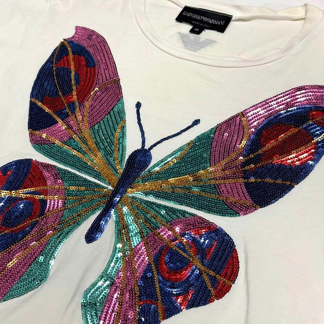 割り引き 952美品 エンポリオアルマーニ Tシャツ ライトベージュ 蝶柄