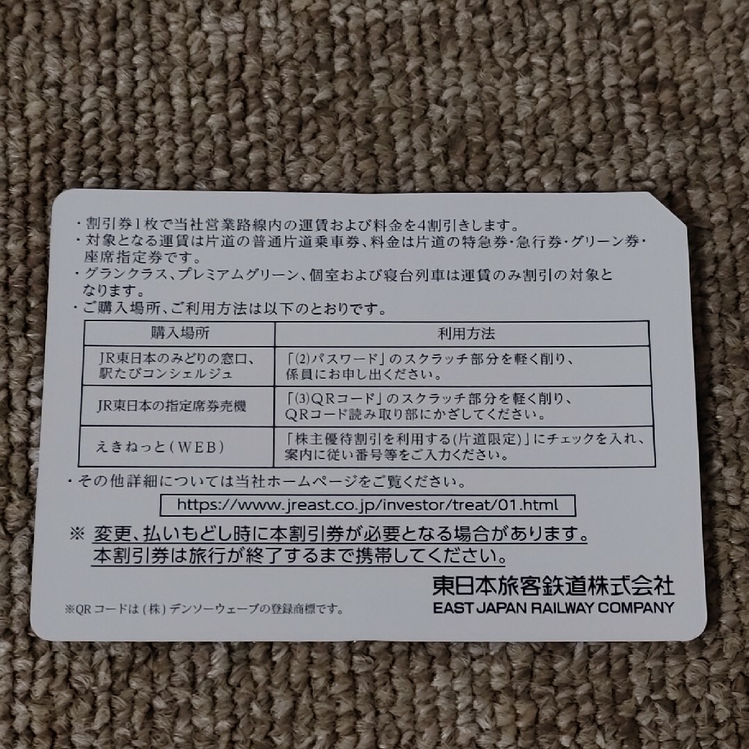 JR東日本　株主優待割引券　2枚　2024年6月30日まで チケットの優待券/割引券(その他)の商品写真