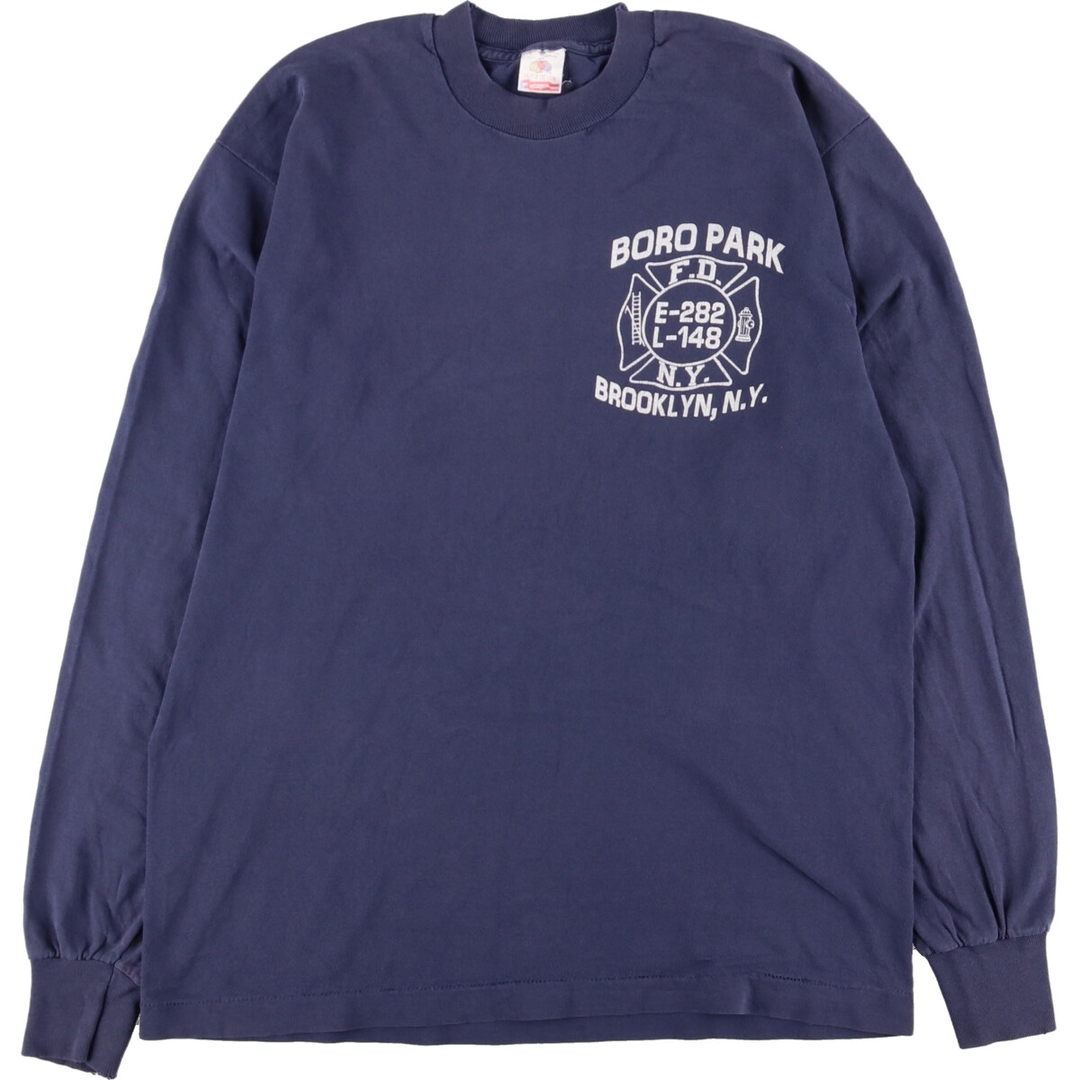 90年代 フルーツオブザルーム FRUIT OF THE LOOM 両面プリント ロングTシャツ ロンT USA製 メンズL ヴィンテージ /eaa352456