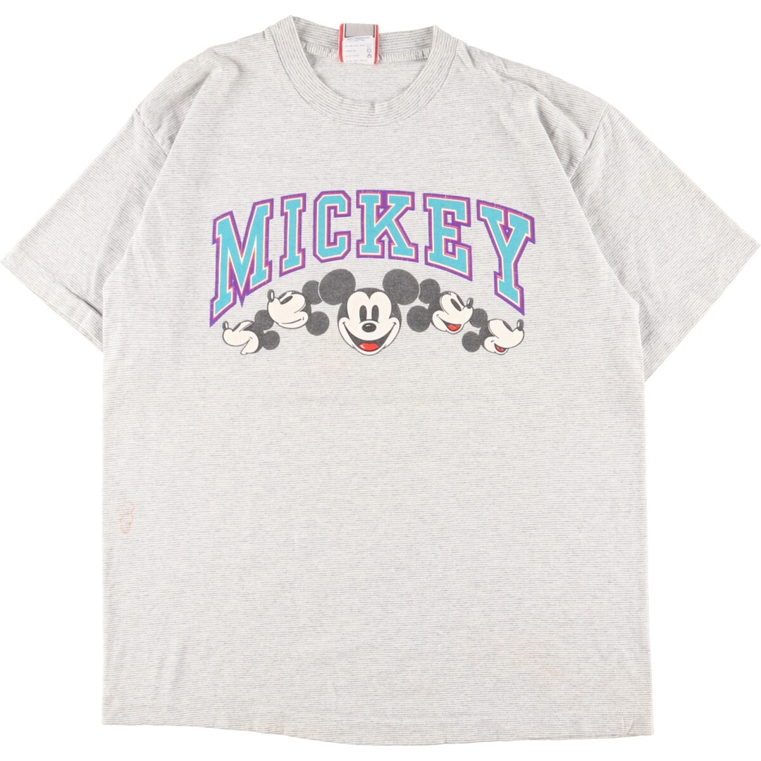 90年代 DISNEY DESIGNS MICKEY MOUSE ミッキーマウス ボーダー柄 キャラクタープリントTシャツ USA製 メンズL ヴィンテージ /eaa352190