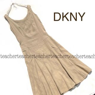 ダナキャランニューヨーク(DKNY)のリネン フレアワンピース ベージュ 麻 リネンワンピース ふんわり 素敵 上質(ひざ丈ワンピース)