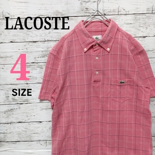 ラコステ(LACOSTE)のラコステ　ポロシャツ　半袖　チェック　刺繍ロゴ　ピンク　Lサイズ　BD　日本製(ポロシャツ)
