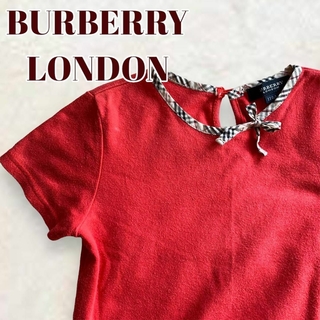 バーバリー(BURBERRY)のバーバリーロンドン　110A　半袖tシャツ　ノバチェック　レッド(Tシャツ/カットソー)