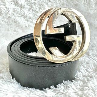 Gucci - 美品 グッチ GGロゴ金具 ベルト ブラック インターロッキング