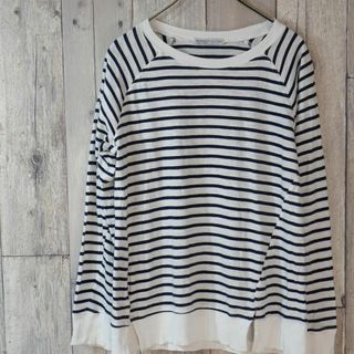 ザラ(ZARA)のZARA TRAFALUC クルーネックボーダーカットソー 白×紺 S(Tシャツ(長袖/七分))