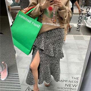 LUOLUOJUANJIE フラワー フレア スリットロングスカート (ロングスカート)