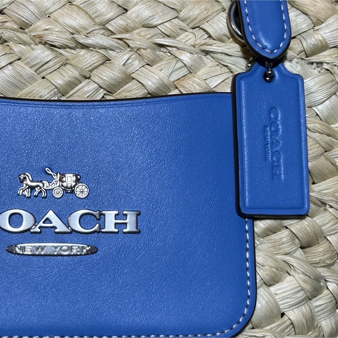 COACH(コーチ)の新品未使用　COACH カゴバッグ　青　夏　ブルー　ストロー　流行り レディースのバッグ(かごバッグ/ストローバッグ)の商品写真