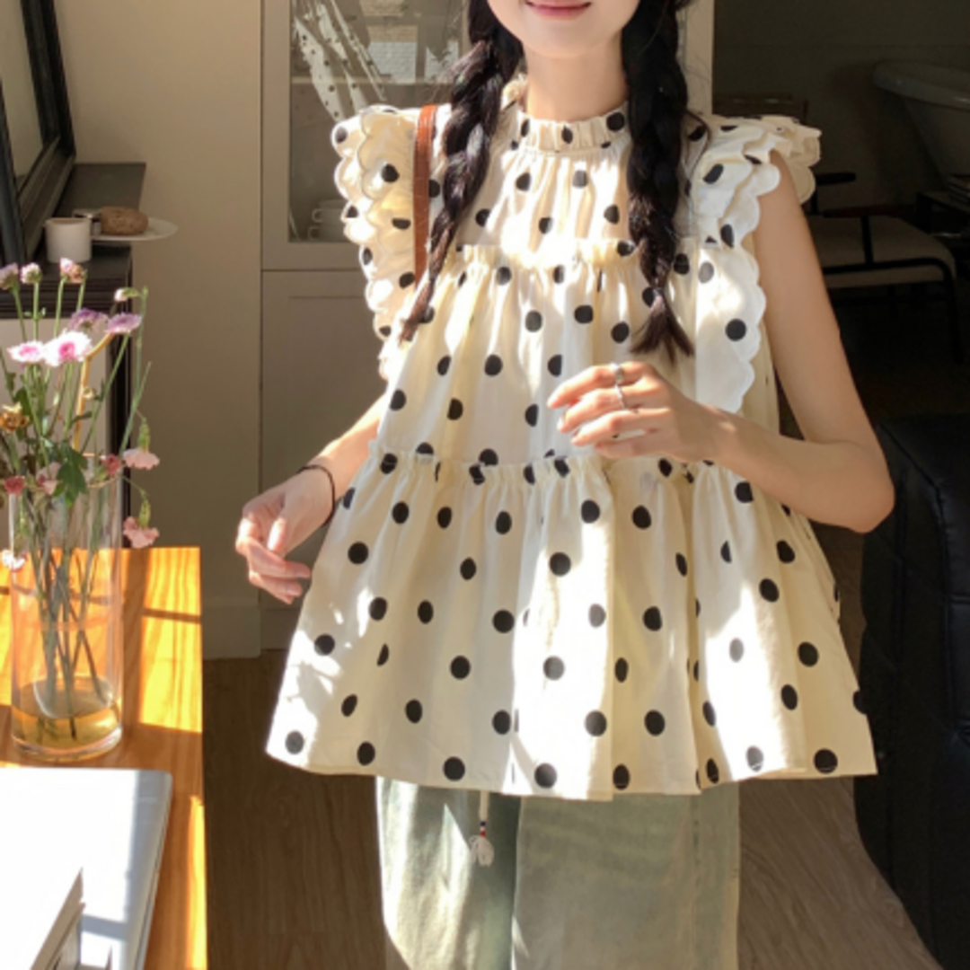 専用 2点♡ 新品未使用 ❤️ フレンチスカラップブラウス ドット柄の