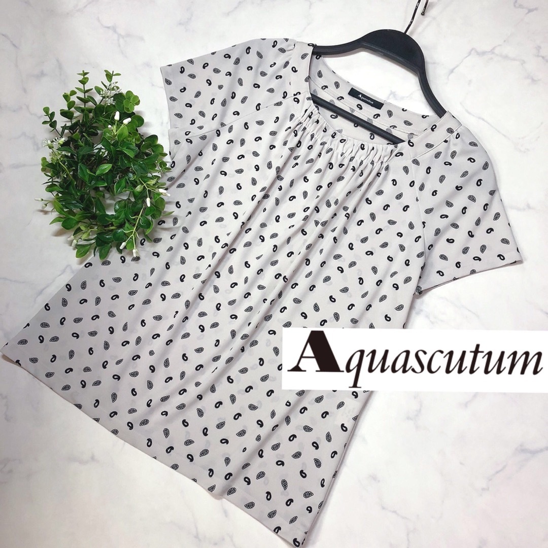 AQUA SCUTUM(アクアスキュータム)のアクアスキュータムのグレージュ色のプルオーバー半袖M レディースのトップス(カットソー(半袖/袖なし))の商品写真