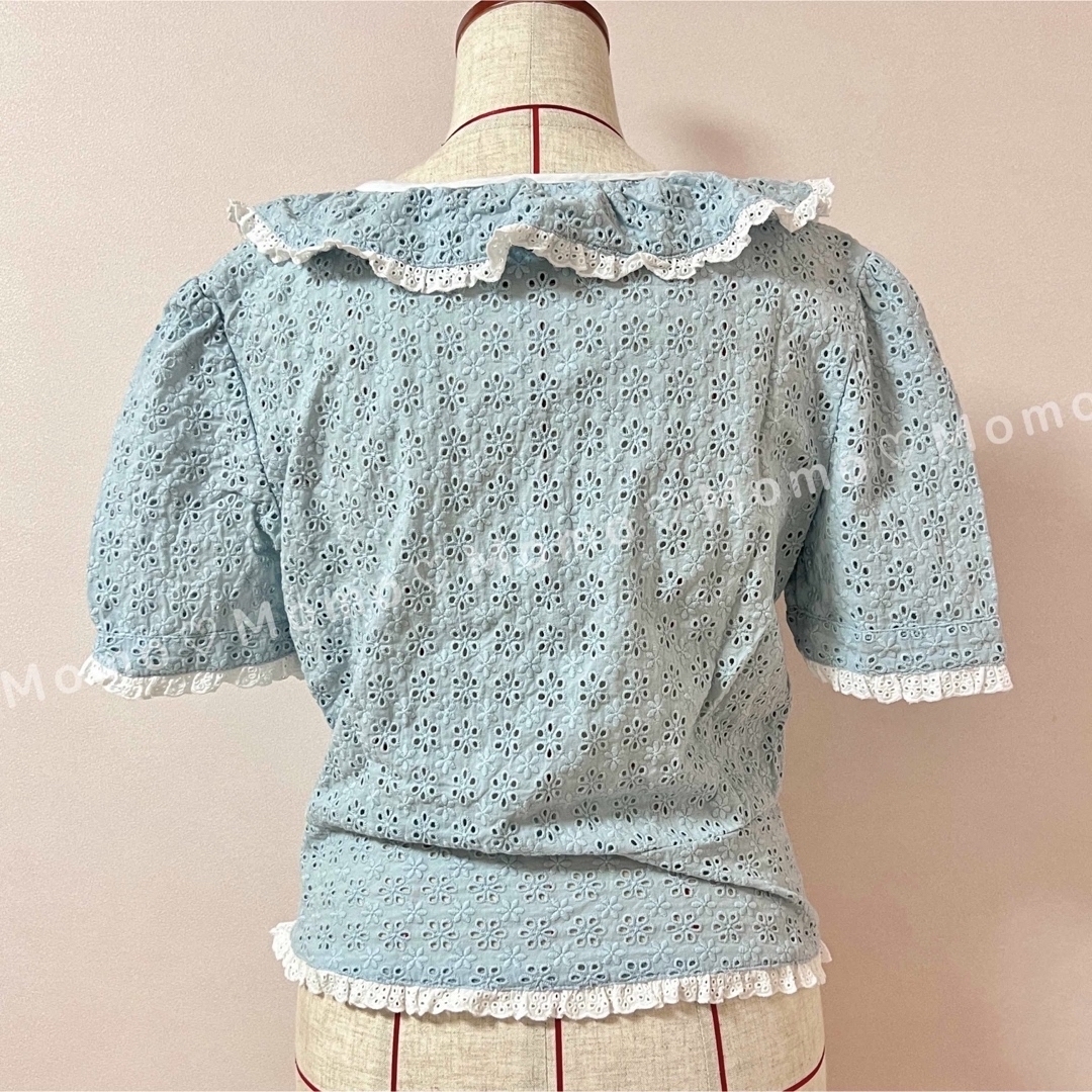 Epine frill blouse ドットストライプフリルブラウス ブルー