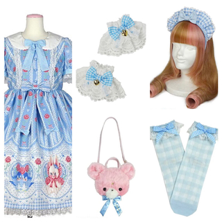 アンジェリックプリティー(Angelic Pretty)のBe My Valentineワンピース・カチューシャ・お袖留め・リュック・靴下(ひざ丈ワンピース)