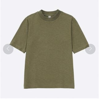 ユニクロ(UNIQLO)の美品　ユニクロ　スラブハイネックT（半袖）Sサイズ　グリーン(Tシャツ(半袖/袖なし))