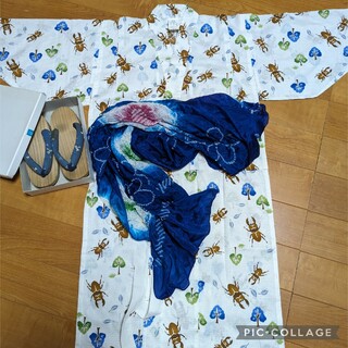 【金土日セール】【キッズ男の子浴衣、帯、下駄セット】(甚平/浴衣)