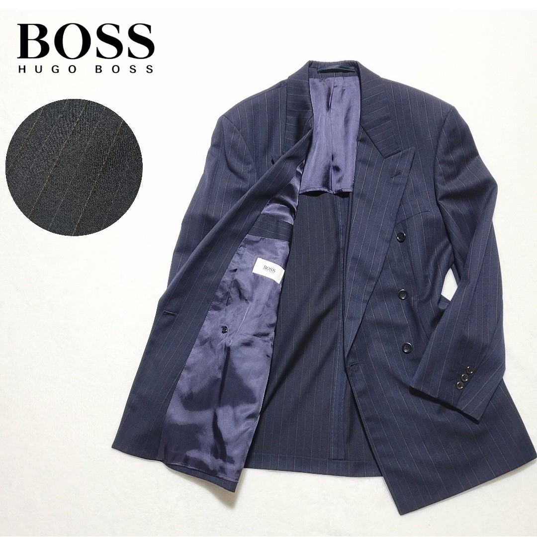 HUGO BOSS　ダブル ブレスト テーラードジャケット ストライプ ネイビー   フリマアプリ ラクマ