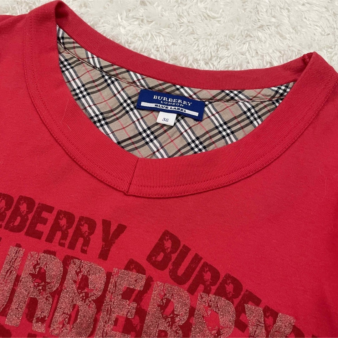 BURBERRY BLUE LABEL(バーバリーブルーレーベル)の美品　バーバリーブルーレーベル　ロゴTシャツ　パフスリーブ　ノバチェック レディースのトップス(Tシャツ(半袖/袖なし))の商品写真