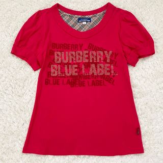 バーバリーブルーレーベル(BURBERRY BLUE LABEL)の美品　バーバリーブルーレーベル　ロゴTシャツ　パフスリーブ　ノバチェック(Tシャツ(半袖/袖なし))