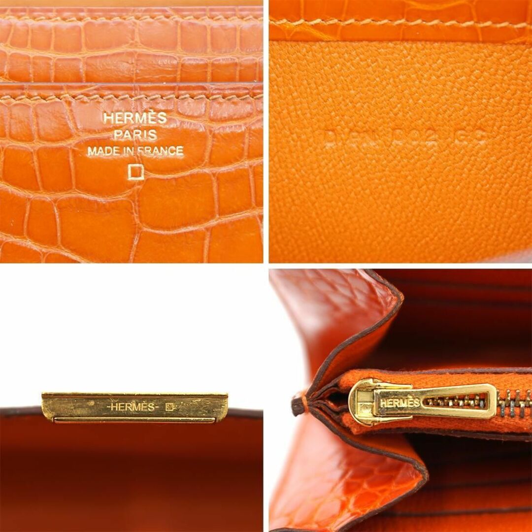 エルメス HERMES アリゲーター コンスタンスロング 長財布 橙色 ブランド 9