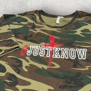 US古着 カモフラ 迷彩柄 JUST KNOW Tシャツ 3XL グリーン 緑(スウェット)