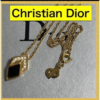 クリスチャンディオール(Christian Dior)のクリスチャンディオールネックレス　ラインスストーン　ブラック×ゴールド(ネックレス)