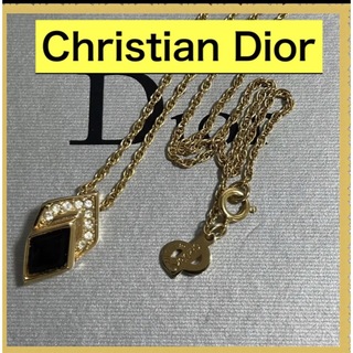 クリスチャンディオール(Christian Dior)のクリスチャンディオールネックレス　ラインスストーン　ブラック×ゴールド(ネックレス)