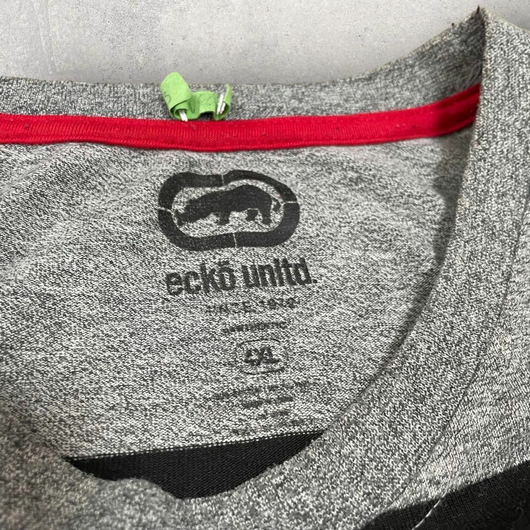 ECKŌ UNLTD（ECKO UNLTD）(エコーアンリミテッド)のUS古着 エコーアンリミテッド ビッグロゴ ボーダー Tシャツ 4XL グレー メンズのトップス(Tシャツ/カットソー(半袖/袖なし))の商品写真