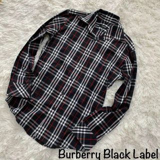 バーバリーブラックレーベル(BURBERRY BLACK LABEL)の【美品】Burberry ブラックレーベル ノバチェック シャツ 長袖 黒(Tシャツ/カットソー(七分/長袖))