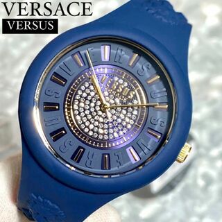 ヴェルサーチ(VERSACE)のキラキラ!ヴェルサス ヴェルサーチ 腕時計 シリコン ネイビー 新品ユニセックス(腕時計)