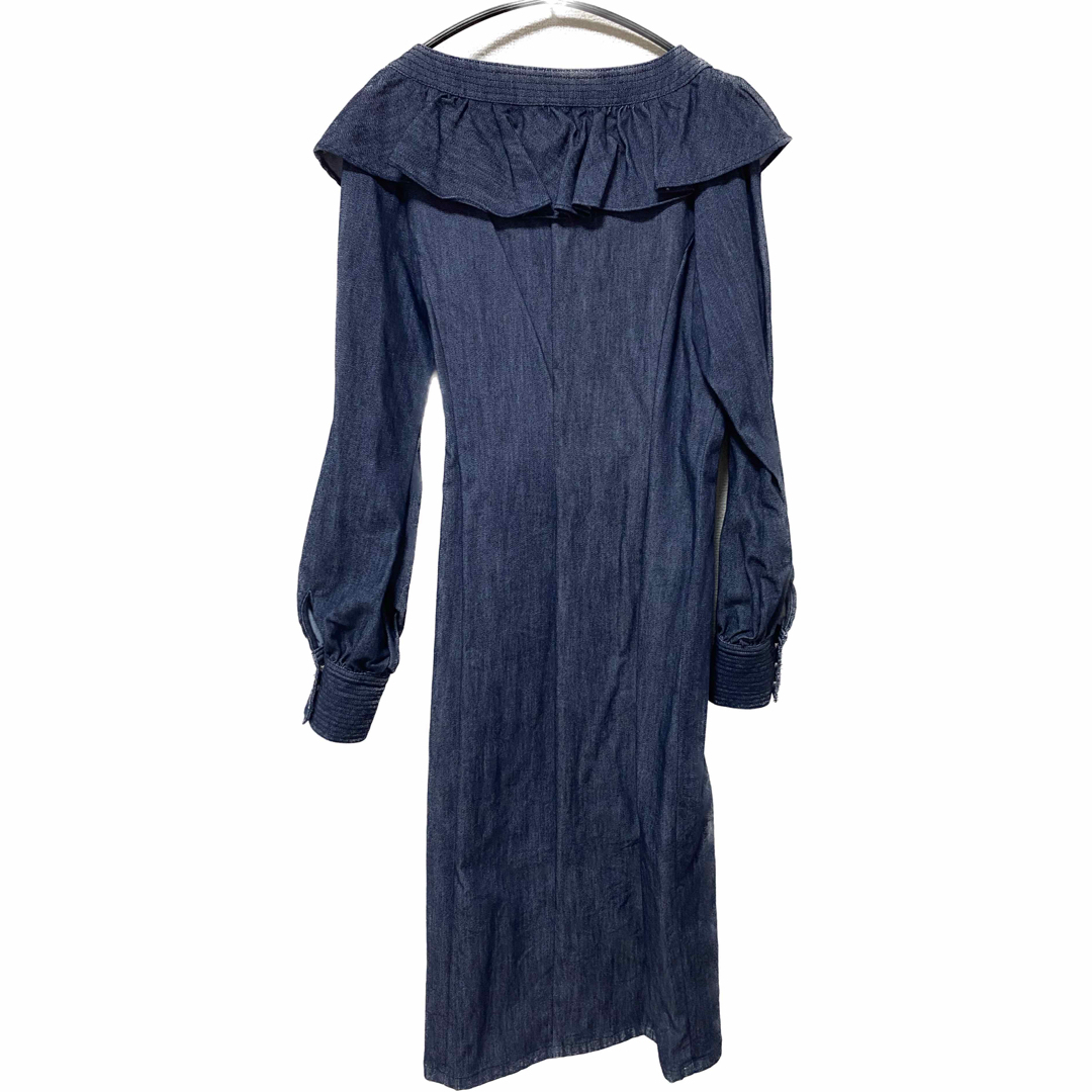 Herlipto Ruffled Shoulder Denim Dress - ひざ丈ワンピース