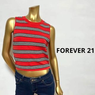 フォーエバートゥエンティーワン(FOREVER 21)の【2885】FOREVER 21 ボーダー ノースリーブ ニット L(ニット/セーター)