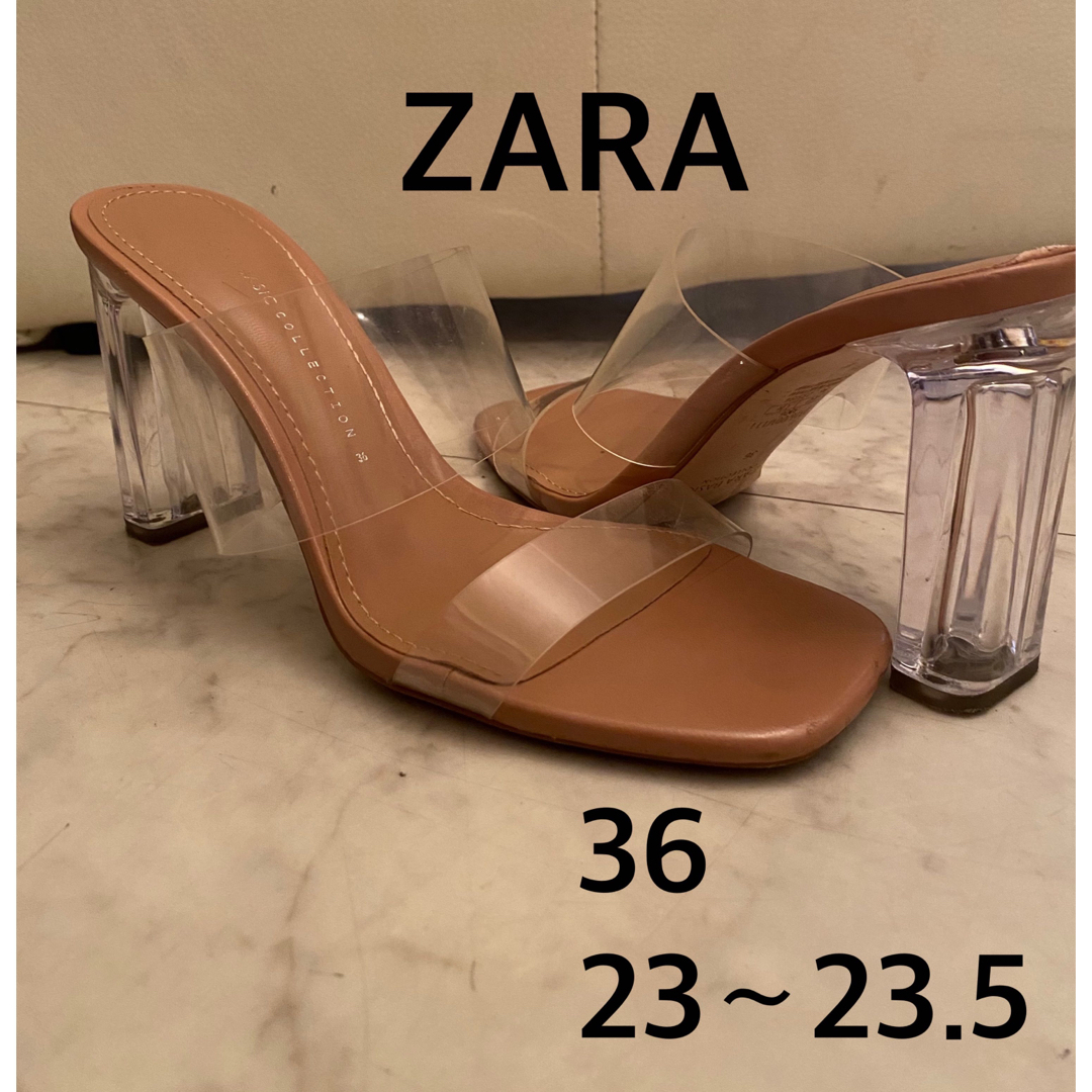 美品　ZARA メタル×ブラックピンヒール　36/  23.5c