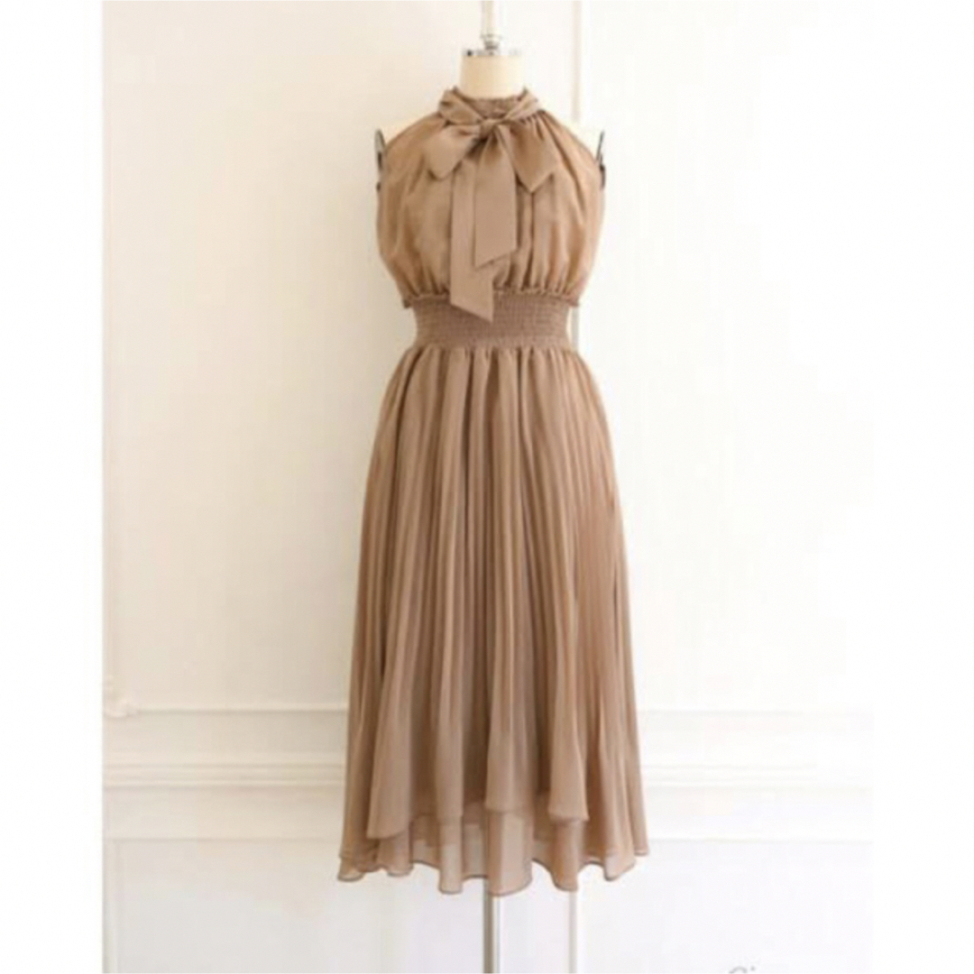 Pleated Chiffon Ribbon Midi Dress