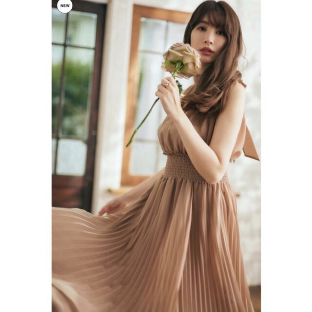 Pleated Chiffon Ribbon Midi Dress