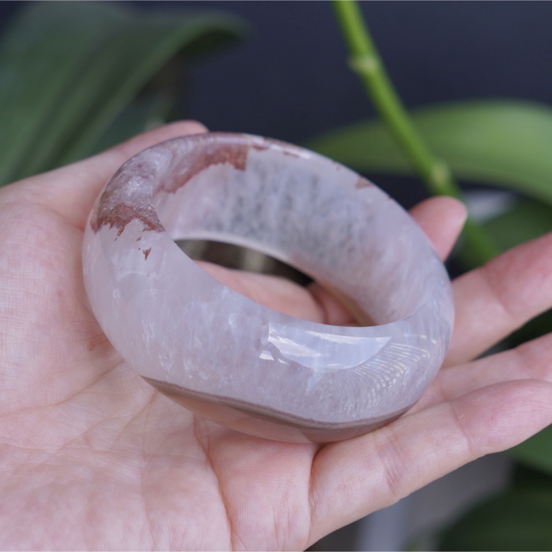 レア‼️❄メノウ&水晶共生⭐️カルセドニー 玉髄 バングル 腕輪 新品