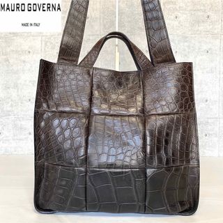 美品】MAURO GOVERNA ナイルクロコダイル ボルドー 2WAYバッグ-