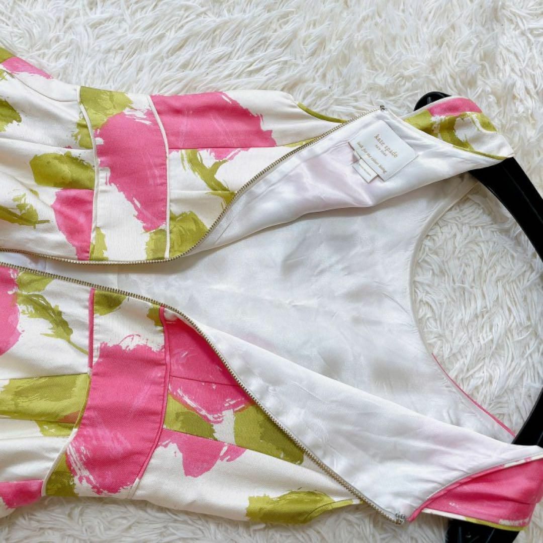 希少 kate spade NEW YORK 膝丈ワンピース シルク混 花柄 2