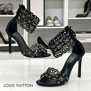 ルイヴィトン(LOUIS VUITTON)の5417 ヴィトン スエード ラインストーン モノグラムフラワー サンダル(サンダル)