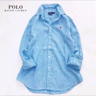 ポロラルフローレン(POLO RALPH LAUREN)のRALPH LAUREN ラルフローレン　ストライプ　リネンシャツ　ブルー　S(シャツ/ブラウス(長袖/七分))