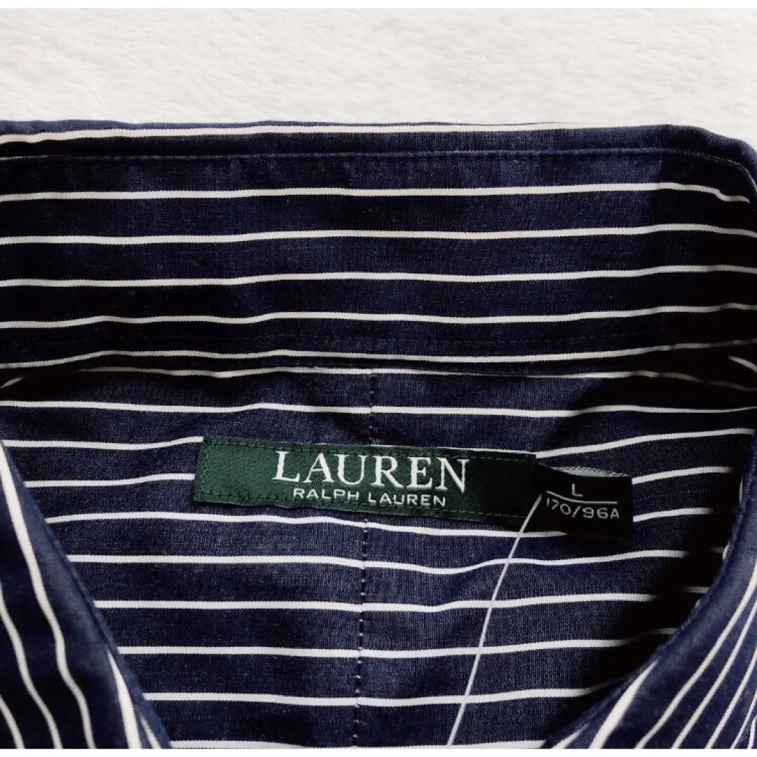 POLO RALPH LAUREN(ポロラルフローレン)の新品　RALPH LAUREN ラルフローレン　ストライプ　ロゴ　シャツ　L レディースのトップス(シャツ/ブラウス(長袖/七分))の商品写真