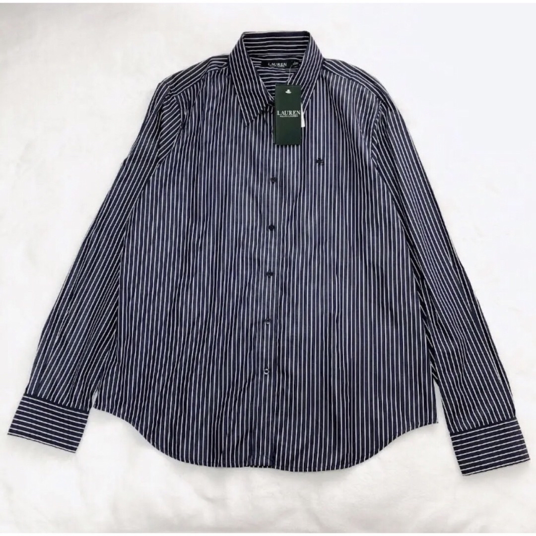 POLO RALPH LAUREN(ポロラルフローレン)の新品　RALPH LAUREN ラルフローレン　ストライプ　ロゴ　シャツ　L レディースのトップス(シャツ/ブラウス(長袖/七分))の商品写真