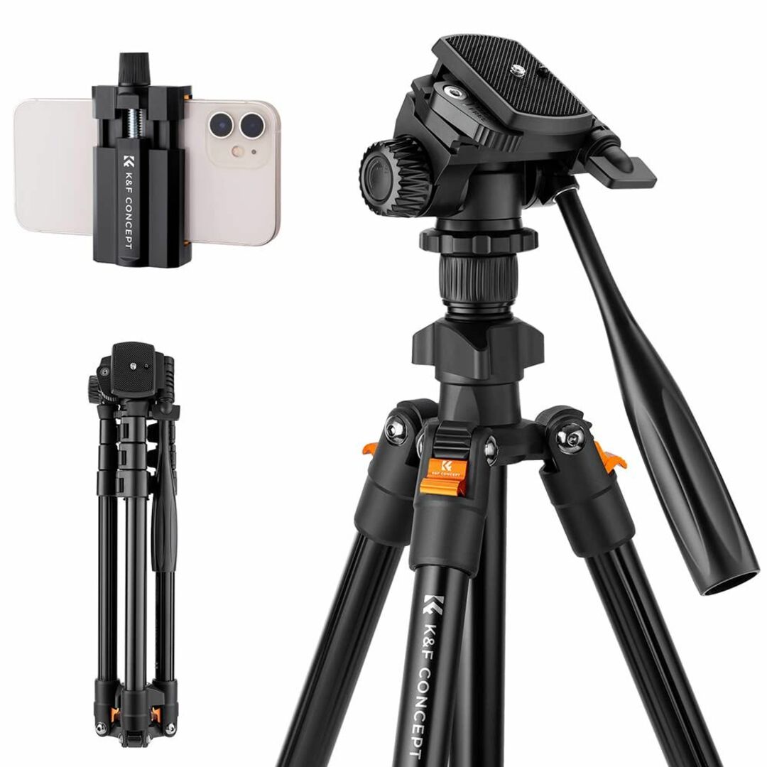 K&F Concept カメラ三脚 コンパクト 超軽量 ビデオ雲台搭載 4段 1