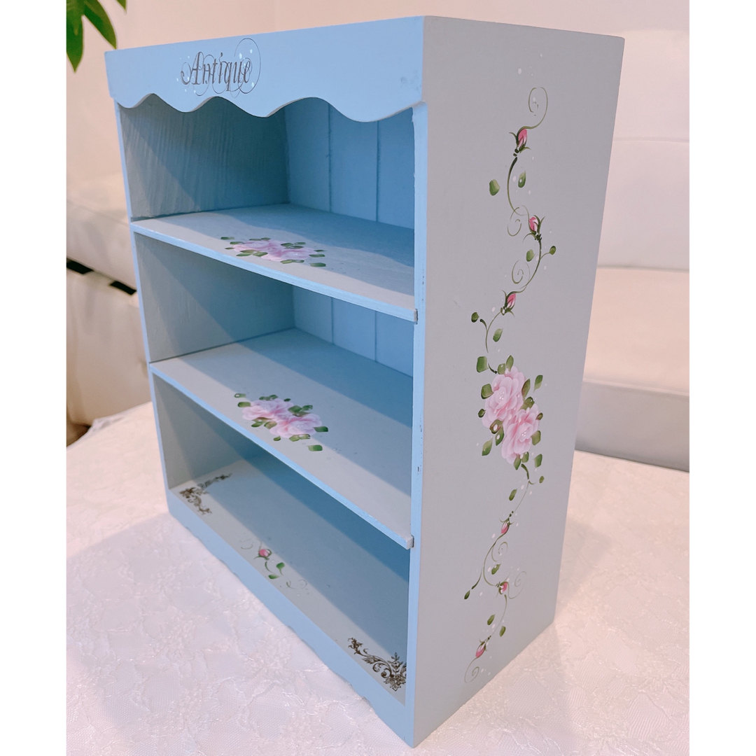 薔薇 難あり アンティーク コレクションラック トールペイントの通販