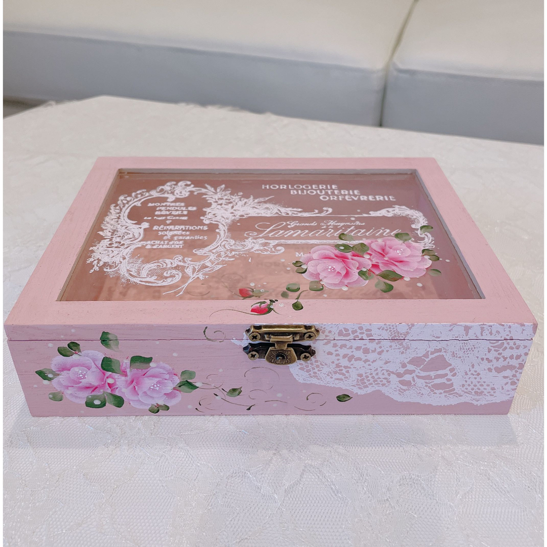 薔薇　蓋付き木製ボックス　アクセサリーケース　トールペイント