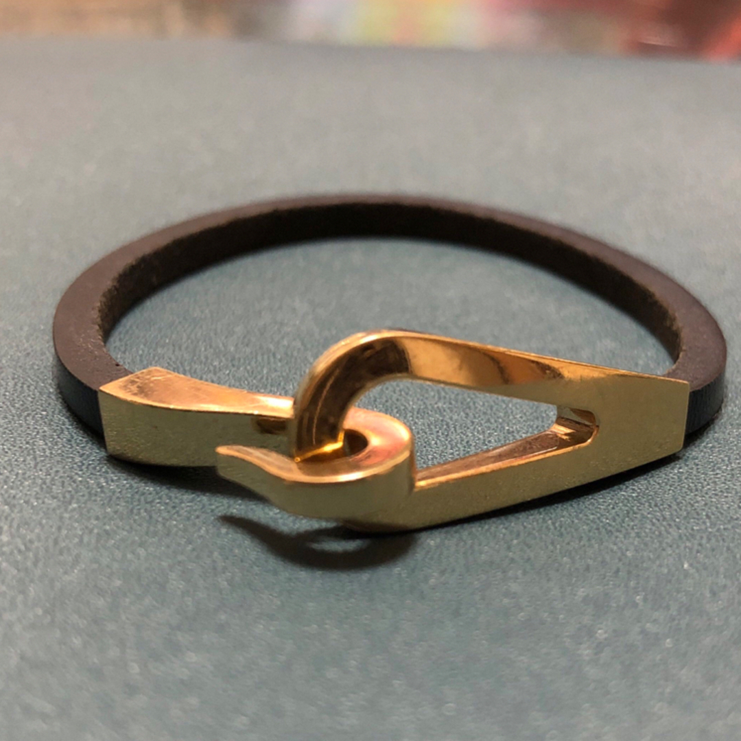 HERMES ジャンボジェット ブレスレット レザー ブラックxゴールド金具-